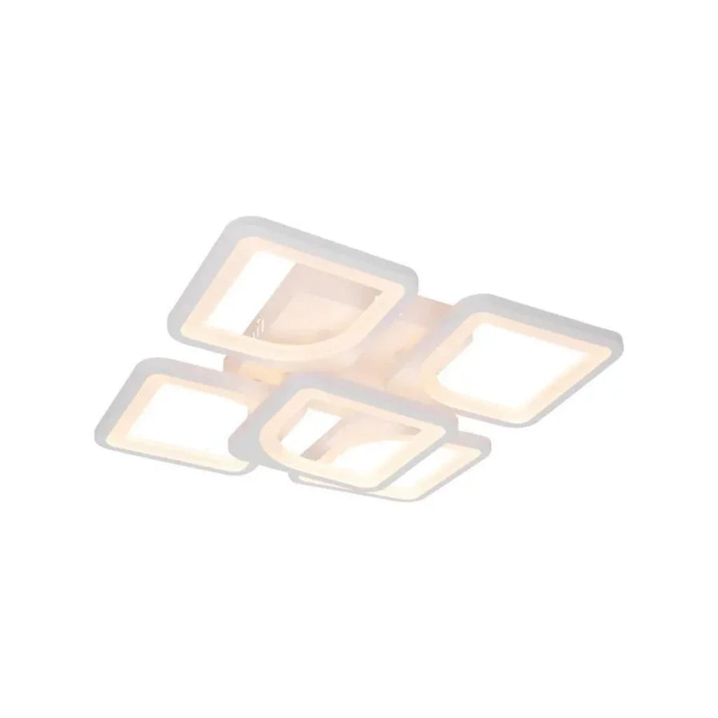 Lustra LED cu Telecomanda, ZOE, 5 Patrate, 96W, Lumina Rece/Calda/Neutra, Dimabila, Alb
