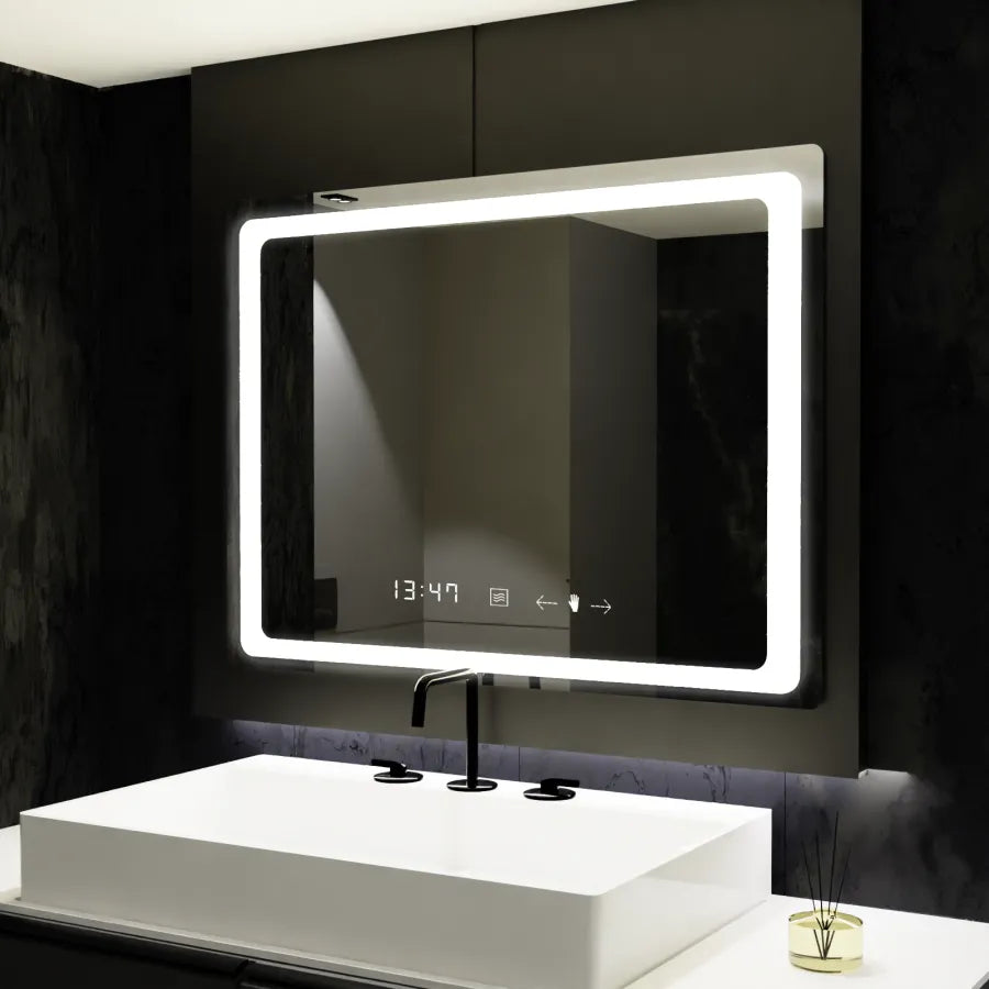 Oglinda LED Rectangulara, 80x60cm, Verite MotionGlow Marcello, Sistem Dezaburire, Ceas & Termometru, Dimabila