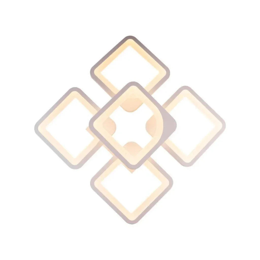 Lustra LED cu Telecomanda, ZOE, 5 Patrate, 96W, Lumina Rece/Calda/Neutra, Dimabila, Alb