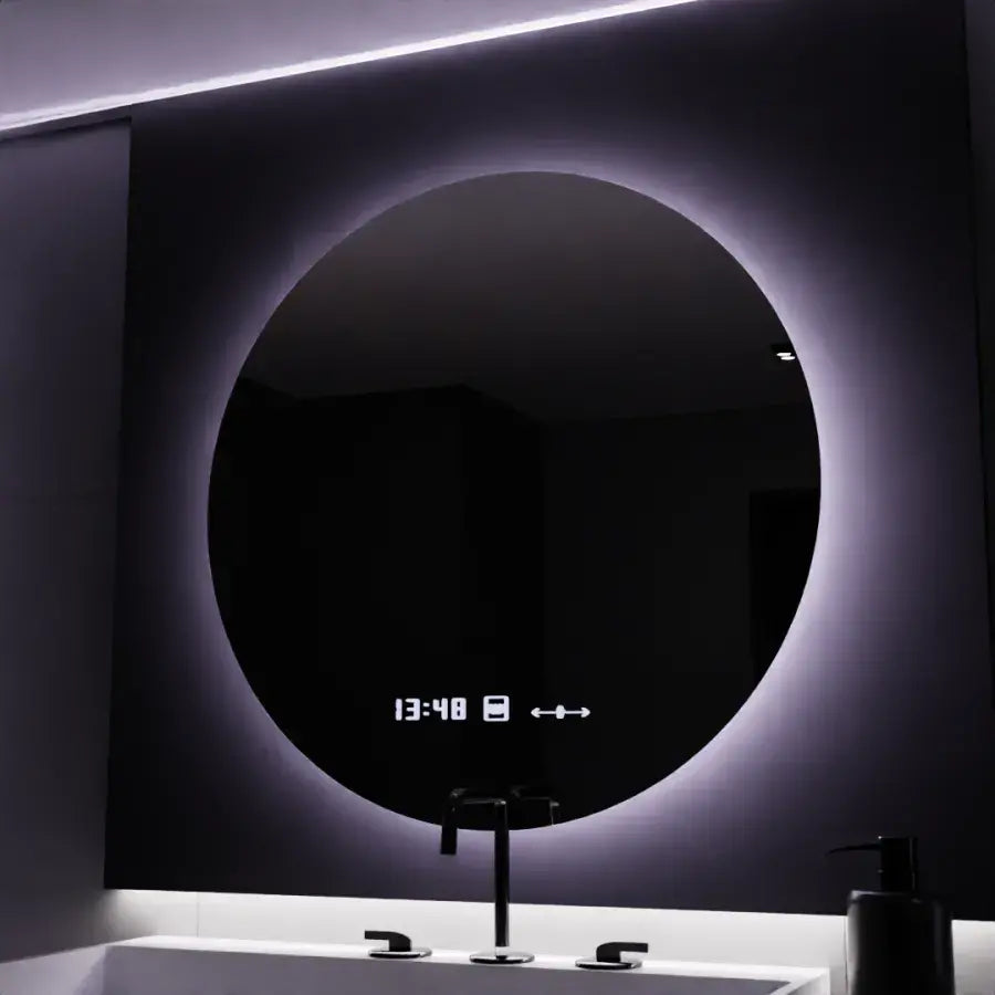 Oglinda LED Rotunda, 70cm, Serenite MotionGlow Marcello, Sistem Dezaburire, Ceas & Termometru, Dimabila