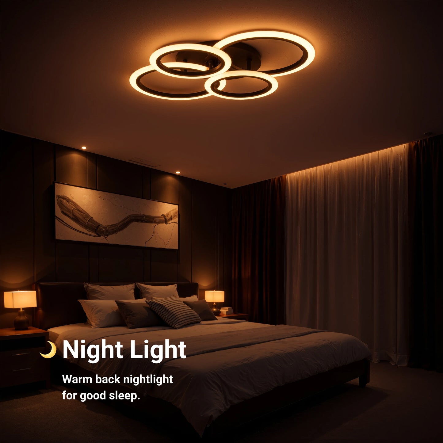 Lustra LED cu telecomanda NATHANIEL, 44W, 4 Cercuri, lumina Rece/Calda/Neutra, Dimabila, Negru
