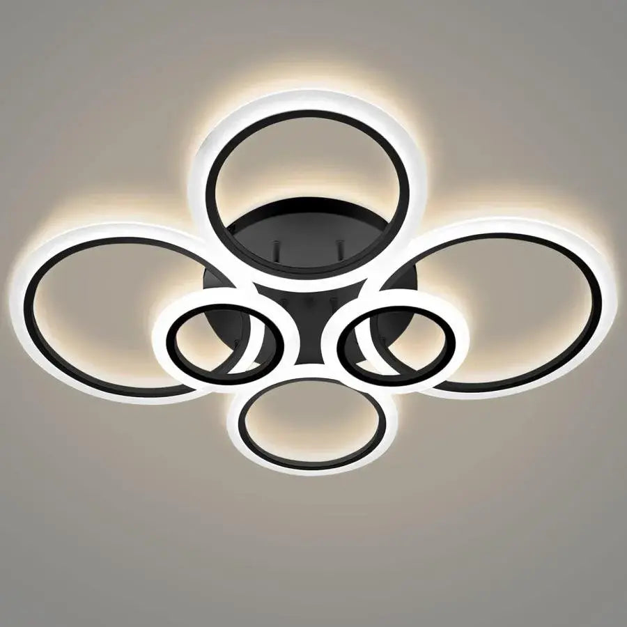 Lustra LED cu telecomanda BETTY, 82W, 6 Cercuri, lumina Rece/Calda/Neutra, Dimabila, Negru