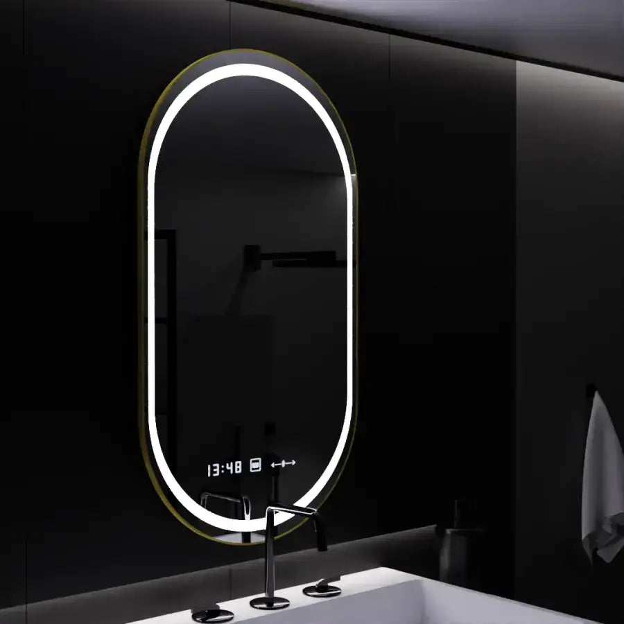 Oglinda LED Ovala, 50x80cm, Roven Senzor MotionGlow Marcello, Sistem Dezaburire, Ceas & Termometru, Dimabila