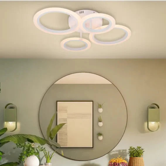Lustra LED cu telecomanda  BETTY, 44W, 4 Cercuri, lumina Rece/Calda/Neutra, Dimabila, Alb