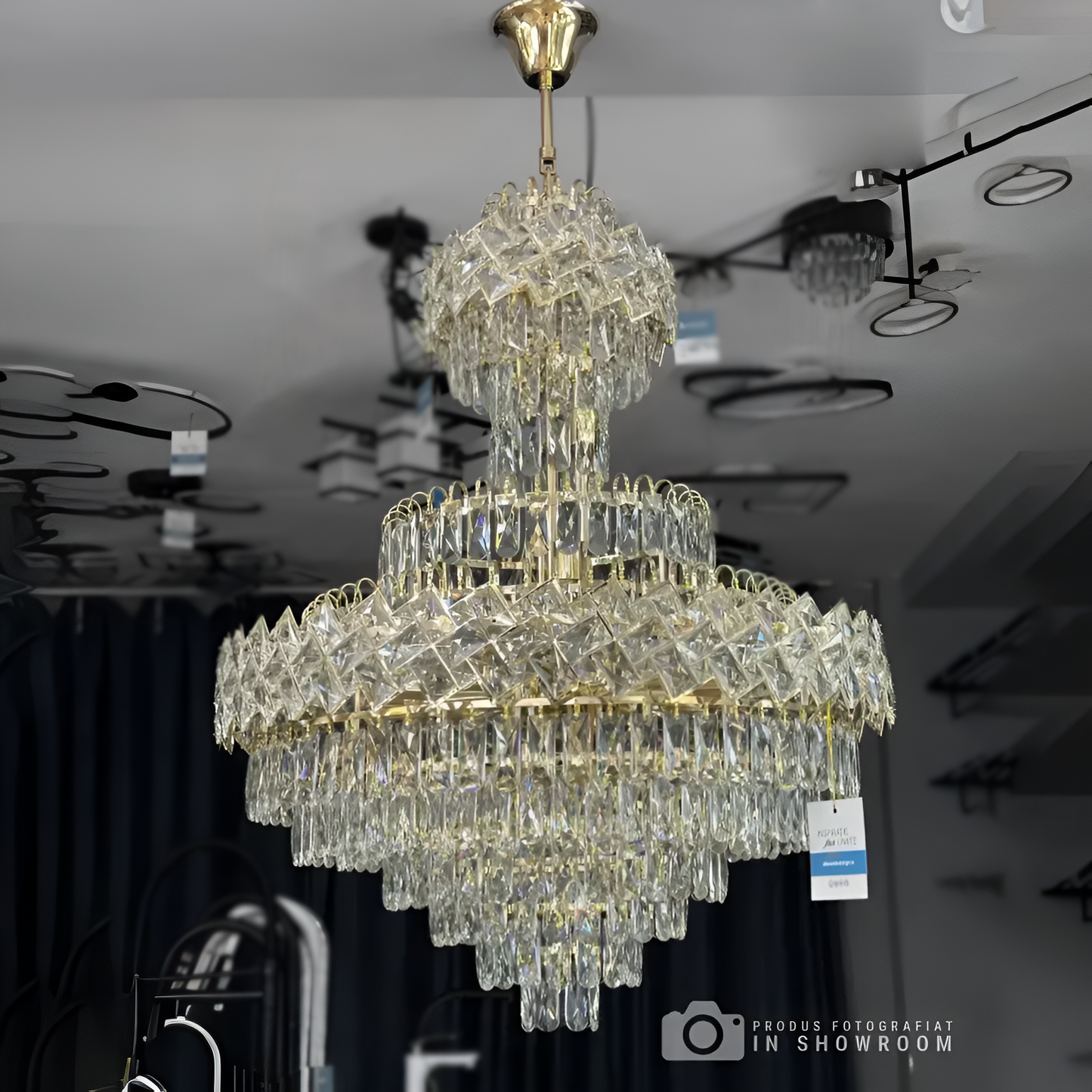 Candelabru Junnut 21*E27, Cristal si Metal, Auriu