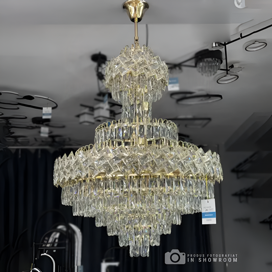 Candelabru Junnut 21*E27, Cristal si Metal, Auriu