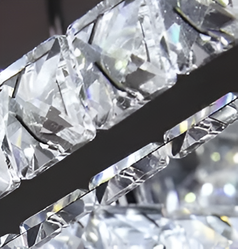 Lustra LED suspendata cu telecomanda si cristal PRISM ANTEA, 40W, 2 Cercuri, lumina Rece/Calda/Neutra, Dimabila, Argintiu, Inaltime Reglabila