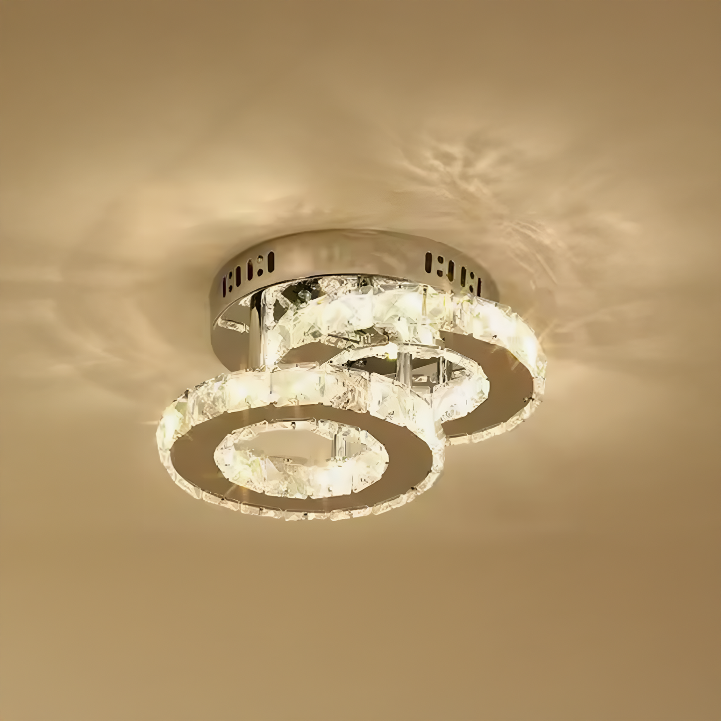 Lustra LED cu cristal ROYALO ROTONDA, 26W, 2 Cercuri, lumina Rece/Calda/Neutra, Crom Lucios