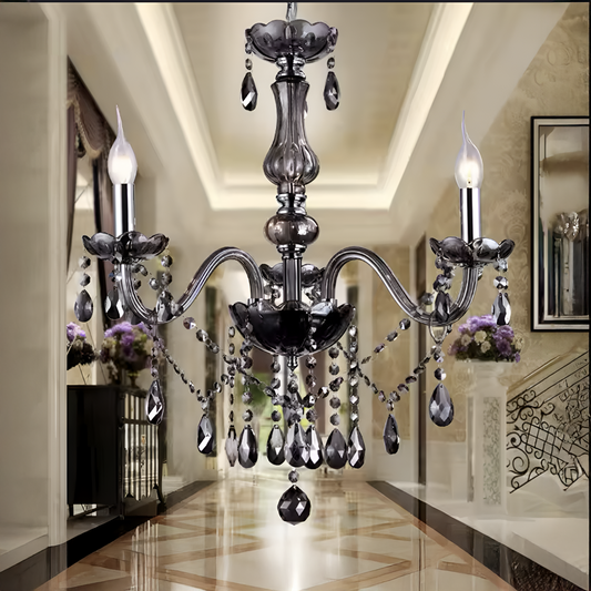Candelabru Cristal Friedrich 3xE14, Diametru 48cm, Negru, Inaltime Reglabila