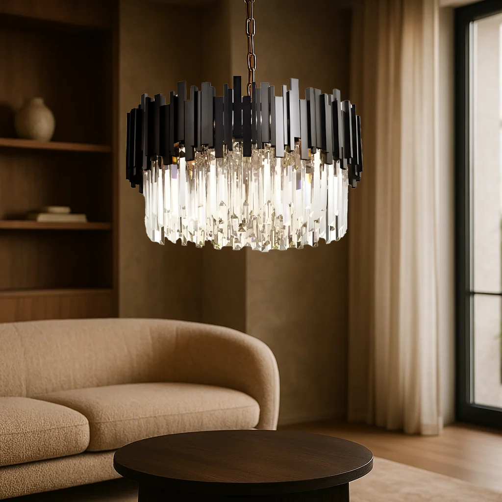 Candelabru Cristal BLOIS Eleganza 8xE27, Diametru 49cm, Negru, Inaltime Reglabila