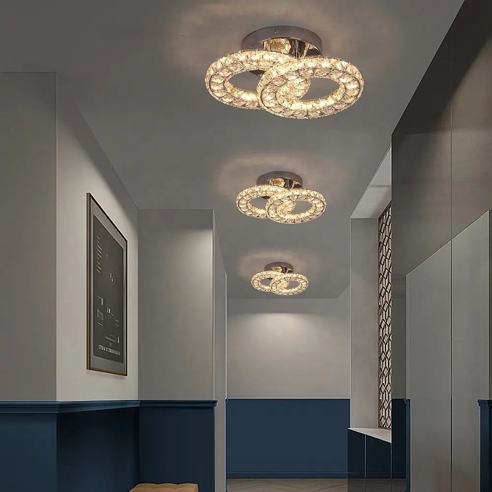 Lustra LED cu telecomanda si cristal ZABINA, 32W, 2 Cercuri, lumina Rece/Calda/Neutra, Dimabila, Crom Lucios