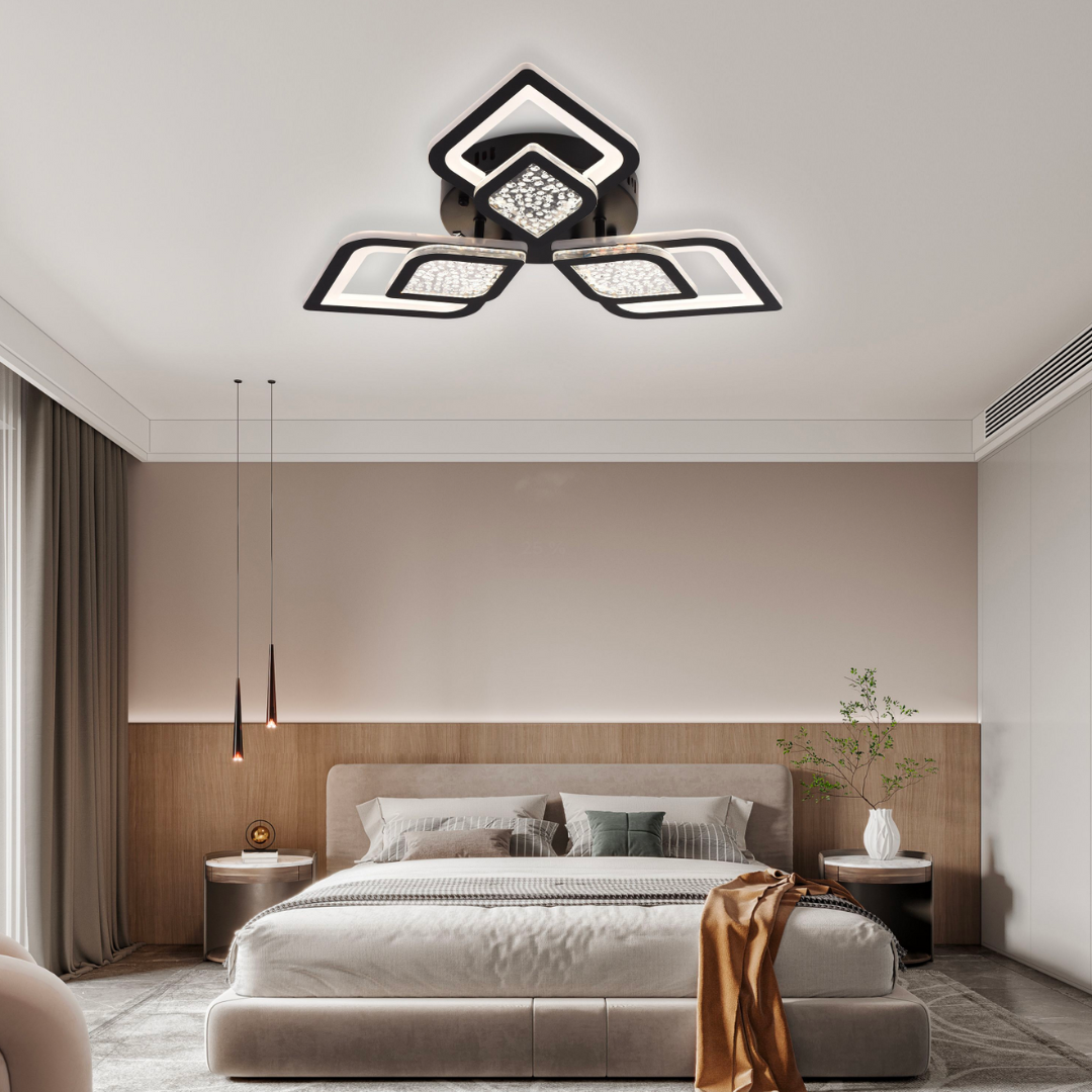 Lustra LED cu telecomanda  Lorenzo, 62W, 3 Petale, lumina Rece/Calda/Neutra, Dimabila, Negru