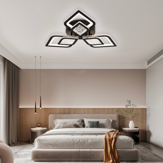 Lustra LED cu telecomanda  Lorenzo, 62W, 3 Petale, lumina Rece/Calda/Neutra, Dimabila, Negru