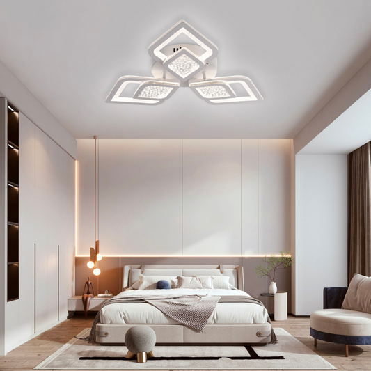 Lustra LED cu telecomanda Angiolo, 64W, 3 Petale, lumina Rece/Calda/Neutra, Dimabila, Alb