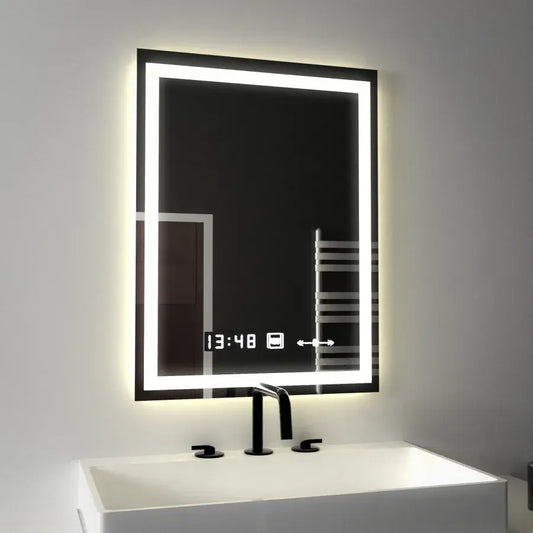 Oglinda LED Rectangulara, 45x60cm, Verite MotionGlow Marcello, Sistem Dezaburire, Ceas & Termometru, Dimabila