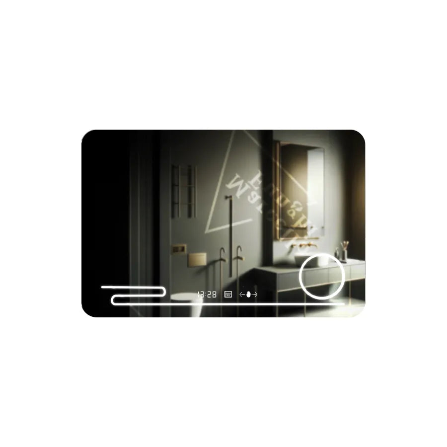 Oglinda LED Rectangulara, 100x60cm, Harmonie MotionGlow Marcello, Sistem Dezaburire, Ceas & Termometru, Lupa Cosmetica, Dimabila