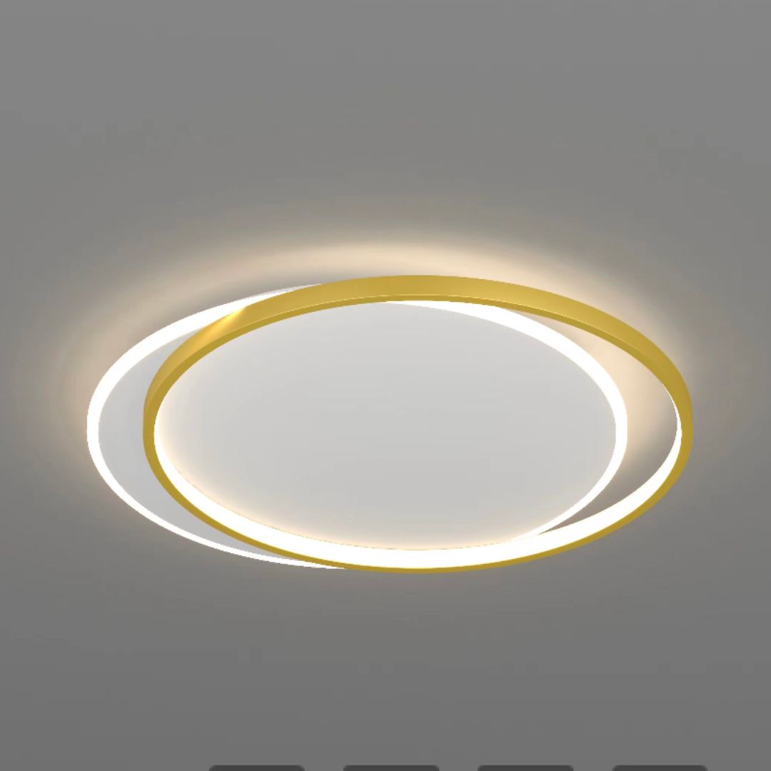Lustra LED cu telecomanda SOLARA ORELLA, 98W, 2 Cercuri, lumina Rece/Calda/Neutra, Dimabila, Auriu
