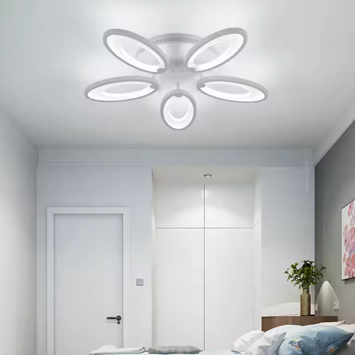Lustra LED cu telecomanda SUNFLOWER, 54W, 5 Elemente, lumina Rece/Calda/Neutra, Dimabila, Alb