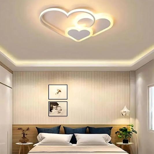 Lustra LED cu telecomanda AMI, 50W, 3 Inimi, lumina Rece/Calda/Neutra, Dimabila, Alb