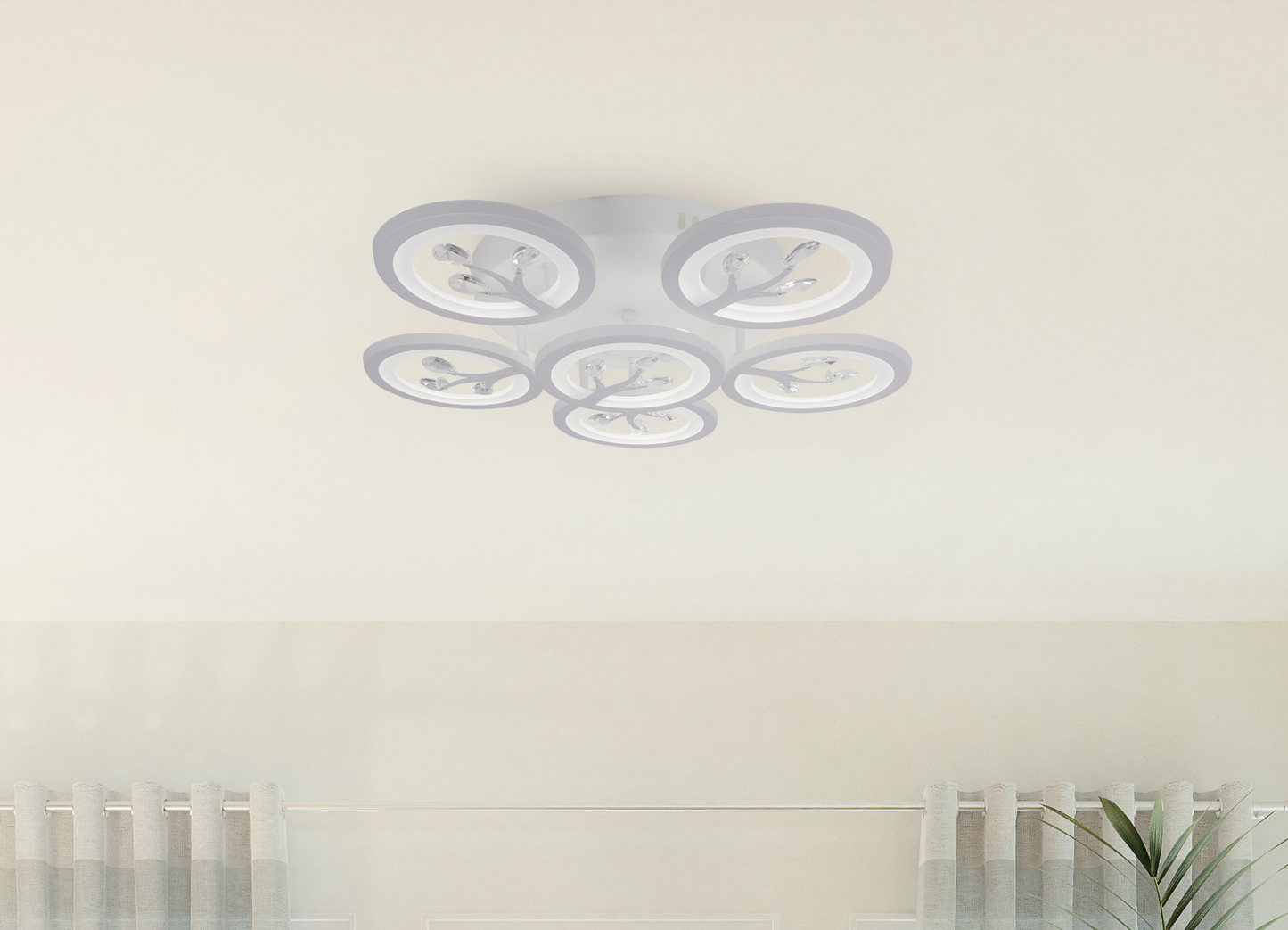 Lustra LED cu telecomanda si cristal DAISY ,6 Elemente, 72W, Lumina Rece/Calda/Neutra, Dimabila, Alb