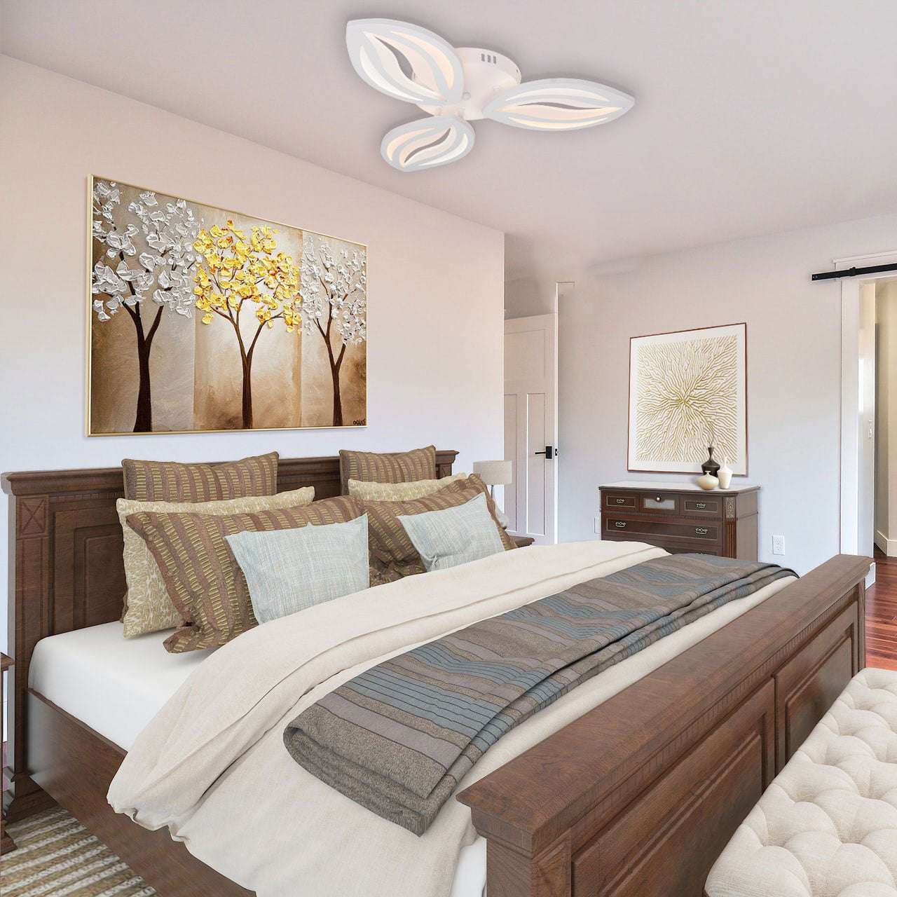 Lustra LED cu telecomanda ORCHID, 39W, 3 Petale, lumina Rece/Calda/Neutra, Dimabila, Alb