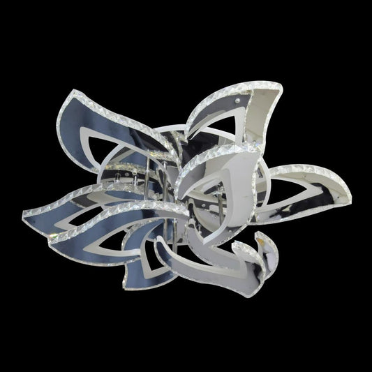 Lustra LED cu telecomanda si cristal MEIBES, 300W, 9 Flori, lumina Rece/Calda/Neutra, Dimabila, Crom Lucios
