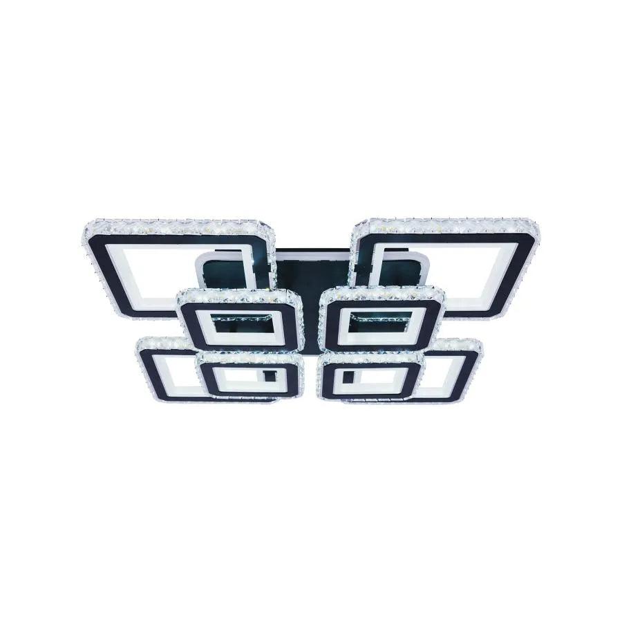 Lustra LED cu telecomanda si cristal LEILA RGB, 236W, 8 Patrate, lumina Rece/Calda/Neutra, Dimabila, Negru