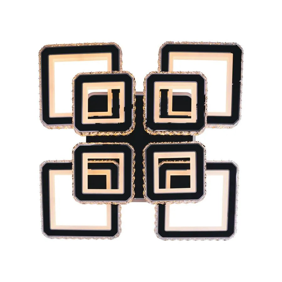 Lustra LED cu telecomanda si cristal LEILA RGB, 236W, 8 Patrate, lumina Rece/Calda/Neutra, Dimabila, Negru