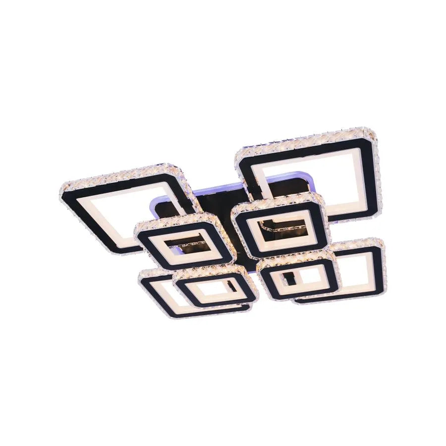 Lustra LED cu telecomanda si cristal LEILA RGB, 236W, 8 Patrate, lumina Rece/Calda/Neutra, Dimabila, Negru