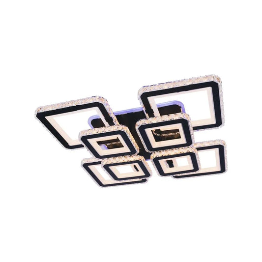 Lustra LED cu telecomanda si cristal LEILA RGB, 236W, 8 Patrate, lumina Rece/Calda/Neutra, Dimabila, Negru