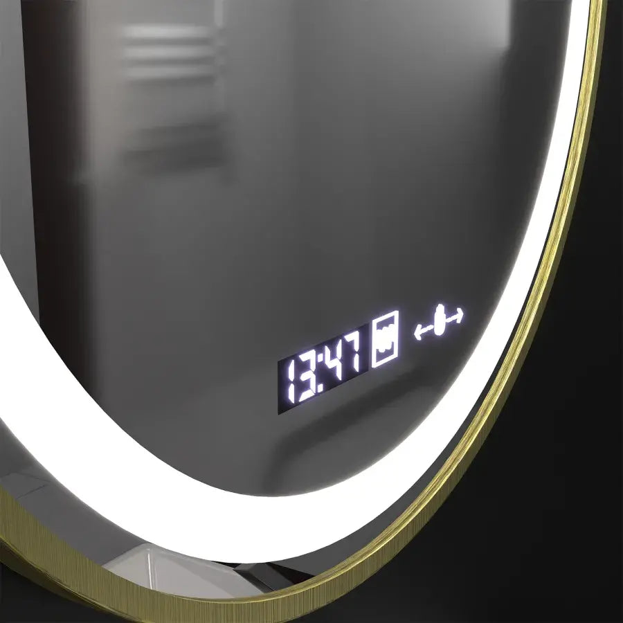 Oglinda LED Rotunda, 70cm, Celeste Royale Gold MotionGlow Marcello, Sistem Dezaburire, Ceas & Termometru, Dimabila