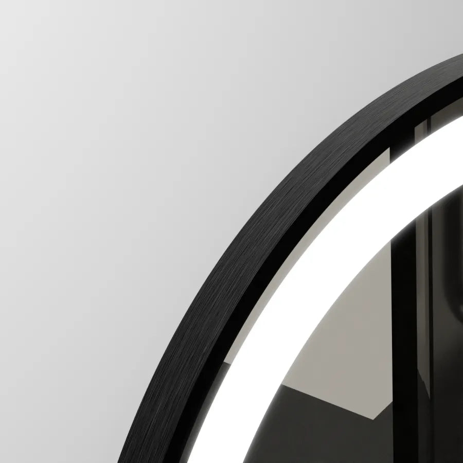 Oglinda LED Rotunda, 60cm, Celeste Majesté Noir MotionGlow Marcello, Sistem Dezaburire, Ceas & Termometru, Dimabila