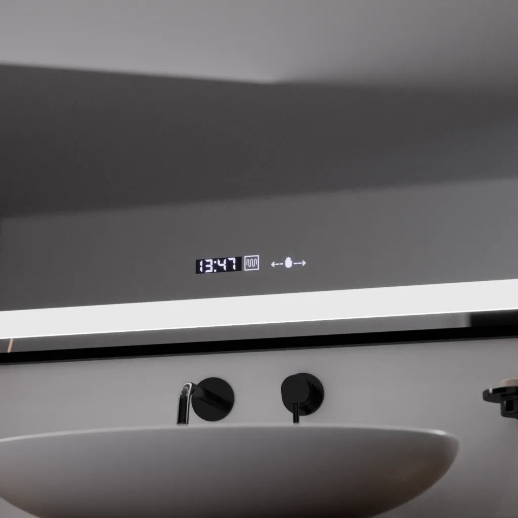 Oglinda LED Rectangulara, 100x70cm, Verite Majeste Noir Motion Glow Marcello, Sistem Dezaburire, Ceas & Termometru, Dimabila