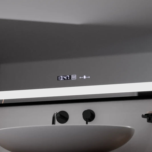 Oglinda LED Rectangulara, 100x70cm, Verite Majeste Noir Motion Glow Marcello, Sistem Dezaburire, Ceas & Termometru, Dimabila