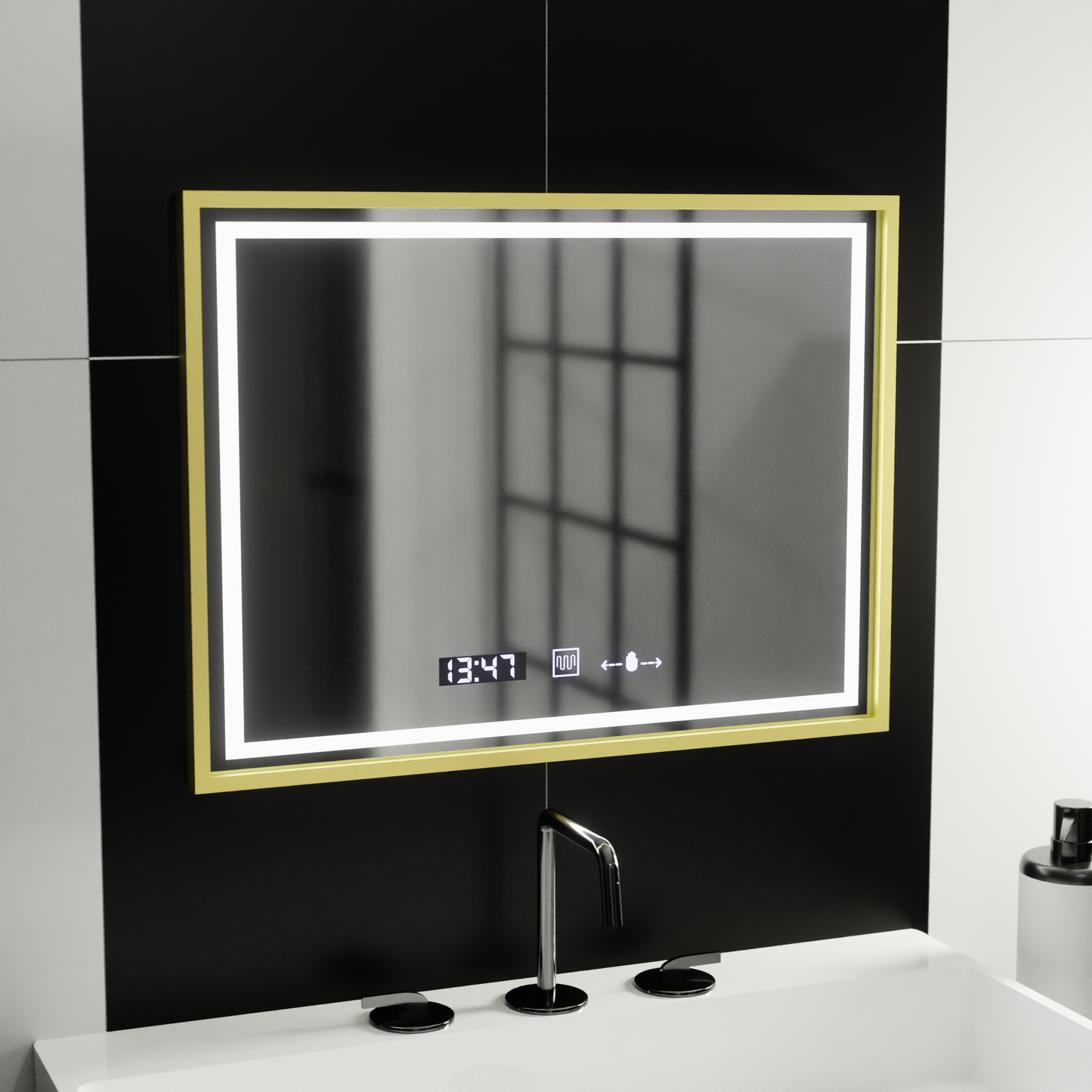 Oglinda LED Rectangulara, 80x60cm, Cristallo MotionGlow Marcello, Sistem Dezaburire, Ceas & Termometru, Dimabila