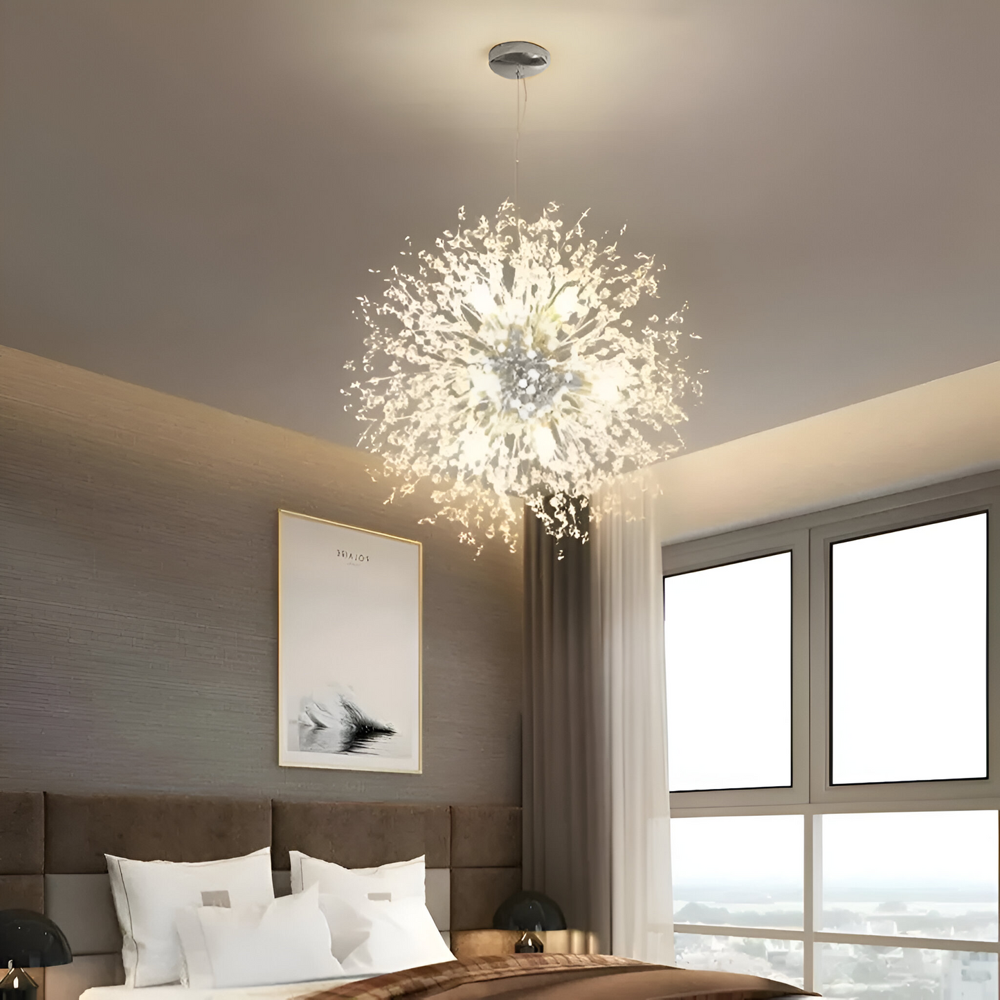 Candelabru Cristal Schönbrunn, 9x G9, Diametru 49cm, Argintiu Lucios, Inaltime Reglabila