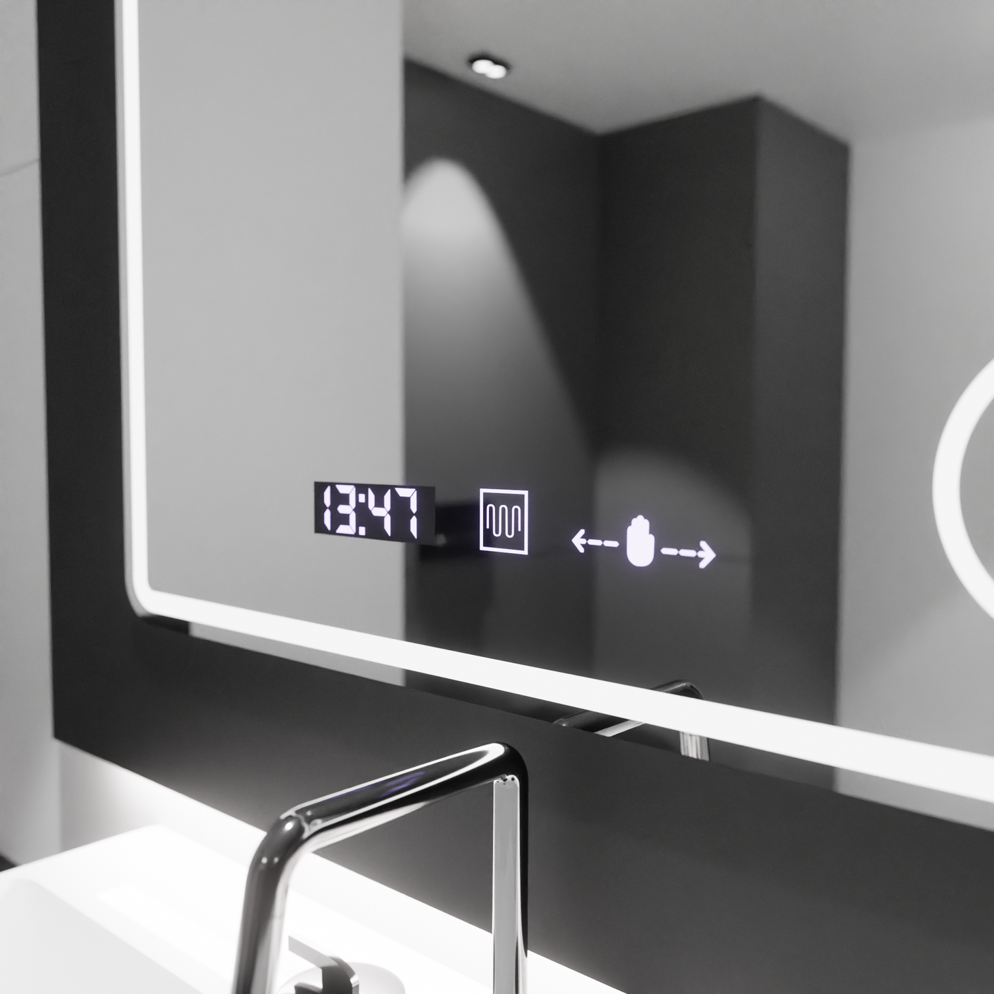 Oglinda LED Rectangulara, 90x75cm, Eco Riflesso Puro MotionGlow Marcello, Sistem Dezaburire, Ceas & Termometru, Lupa Cosmetica, Dimabila