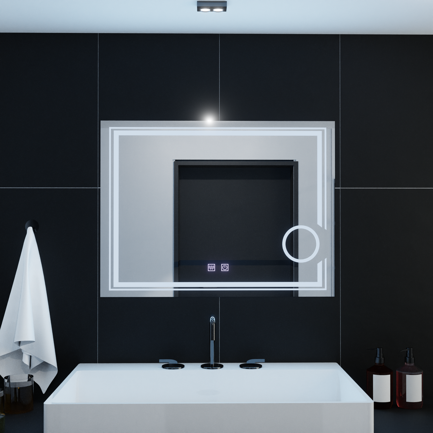 Oglinda LED Rectangulara, 80x60cm, Magia Essenza Touch, Sistem Dezaburire, Dimabila