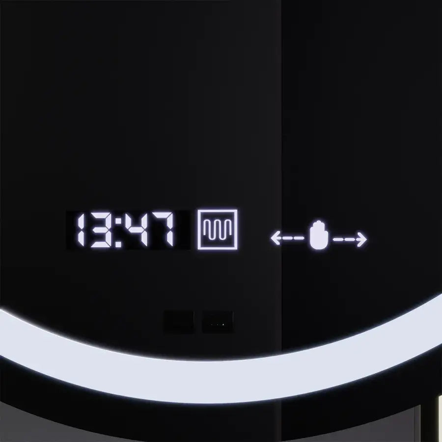 Oglinda LED Rotunda, 60cm, Visio MotionGlow Marcello, Sistem Dezaburire, Ceas & Termometru, Lupa Cosmetica, Dimabila