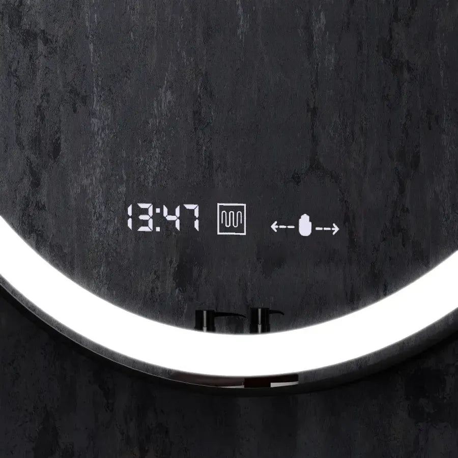 Oglinda LED Rotunda, 70cm, Celeste Majeste Noir MotionGlow Marcello, Sistem Dezaburire, Ceas & Termometru, Dimabila