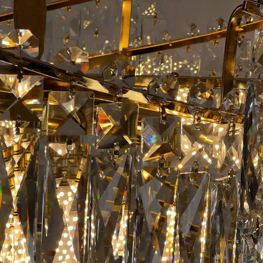 Candelabru Cristal TOPKAPI Nobile 6xE14, Diametru 40cm, Auriu Lucios, Inaltime Reglabila