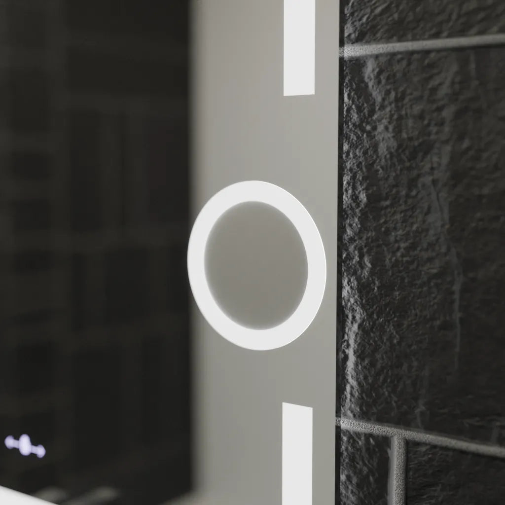 Oglinda LED Rectangulara, 80x60cm, Eclat MotionGlow Marcello, Sistem Dezaburire, Ceas & Termometru, Lupa Cosmetica, Dimabila