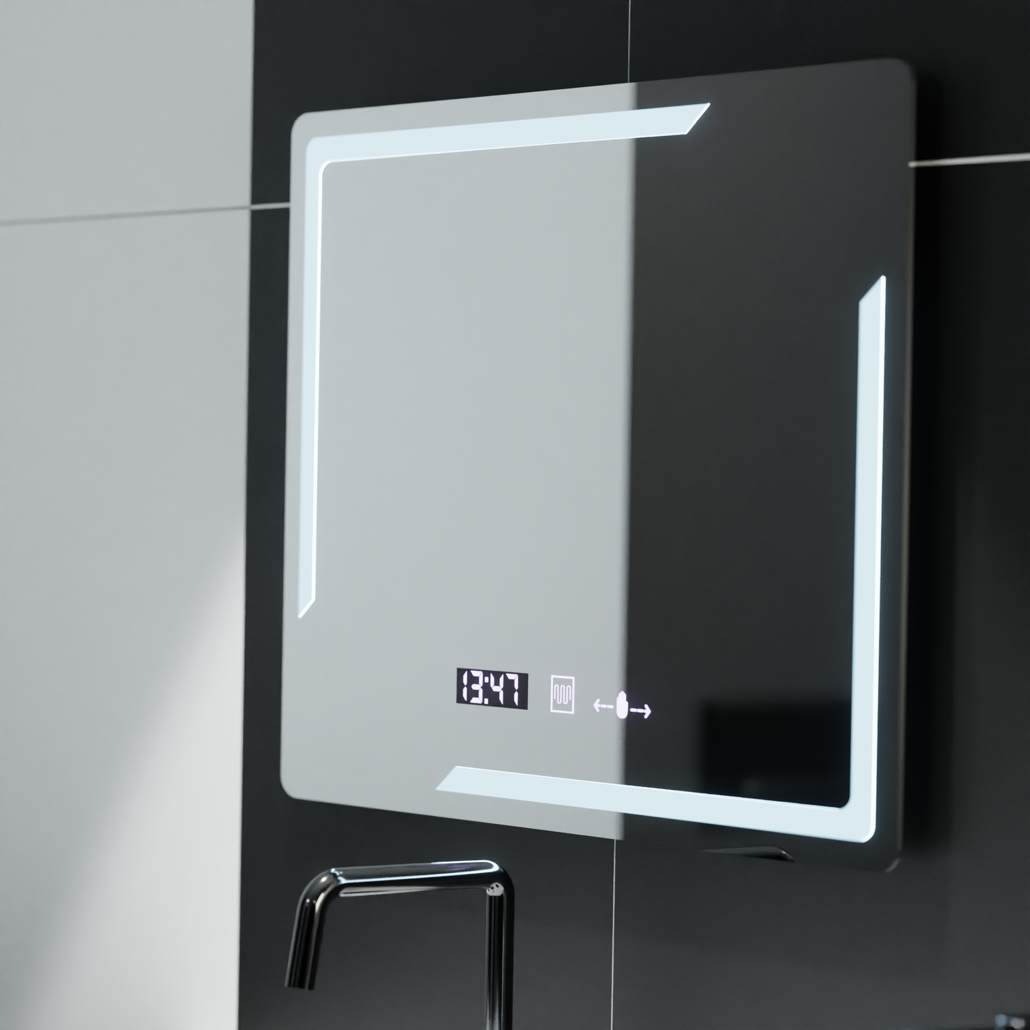 Oglinda LED Rectangulara, 80x60cm, Rayonnement MotionGlow Marcello, Sistem Dezaburire, Ceas & Termometru, Dimabila