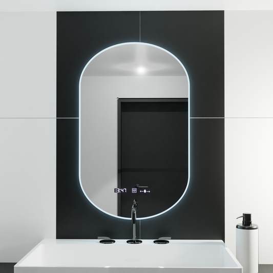 Oglinda LED Ovala, 50x80cm, Lucia Senzor Marcello, Sistem Dezaburire, Ceas & Termometru, Dimabila