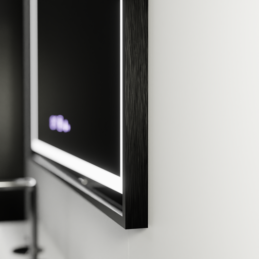 Oglinda LED Rectangulara, 120x80cm, Raggio Motion Glow Marcello, Sistem Dezaburire, Termometru si Ceas, Dimabila