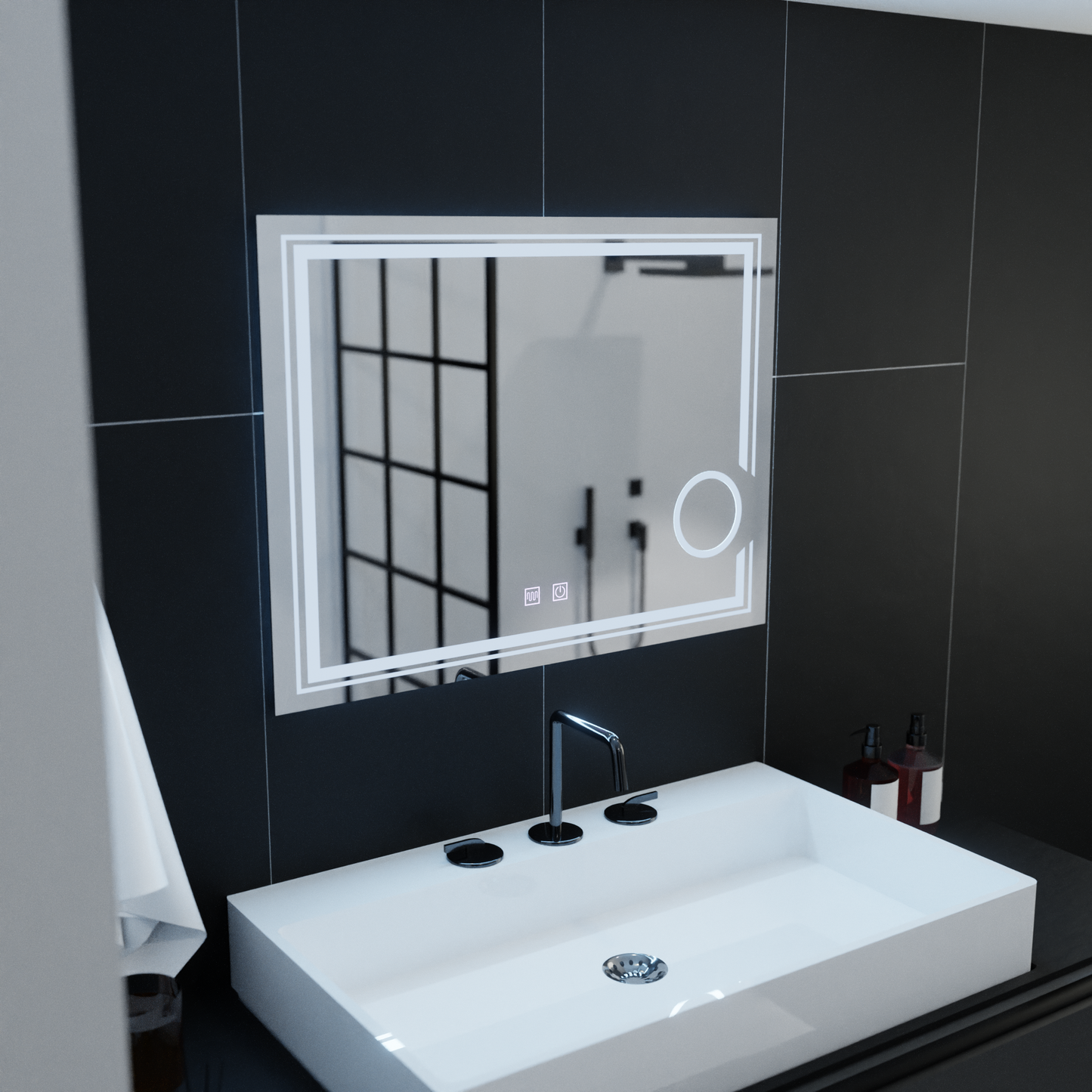 Oglinda LED Rectangulara, 80x60cm, Magia Essenza Touch, Sistem Dezaburire, Dimabila