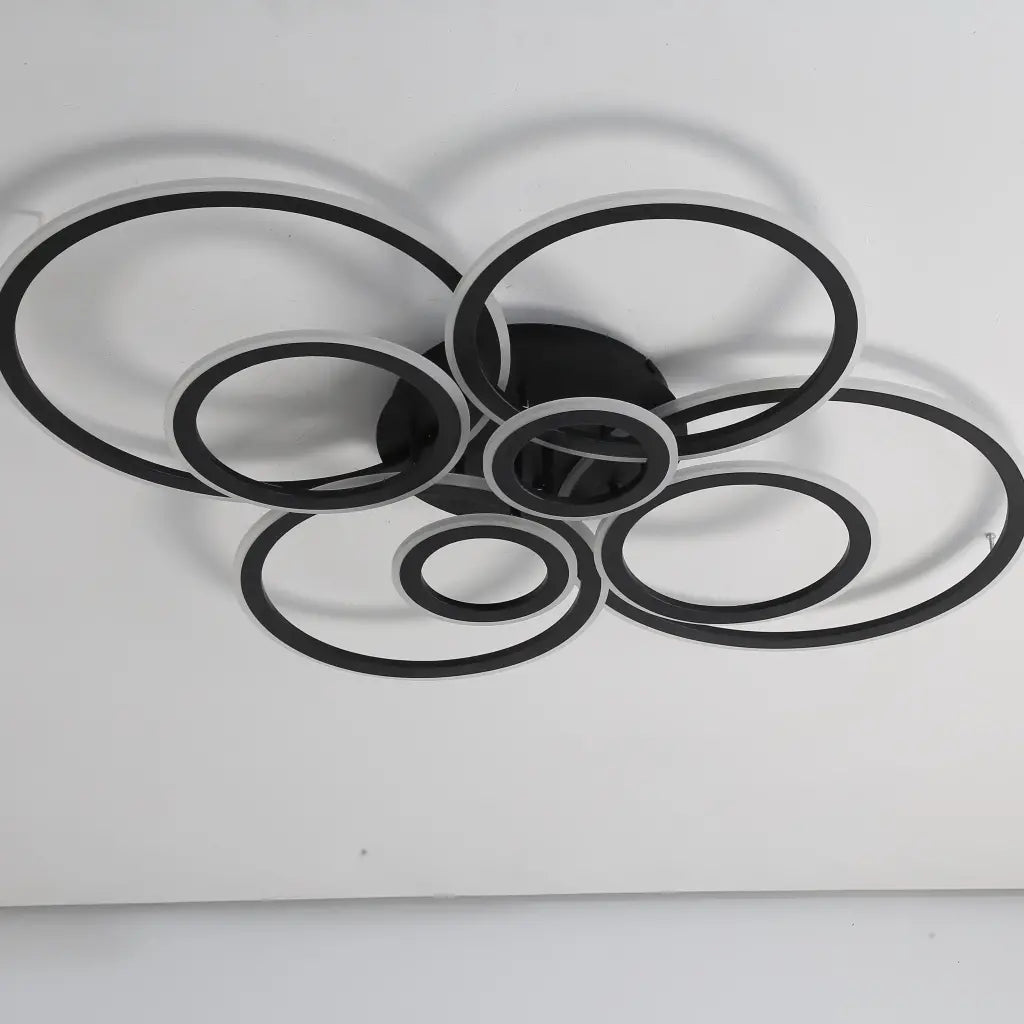 Lustra LED cu telecomanda BETTY, 130W, 8 Cercuri, lumina Rece/Calda/Neutra, Dimabila, Negru