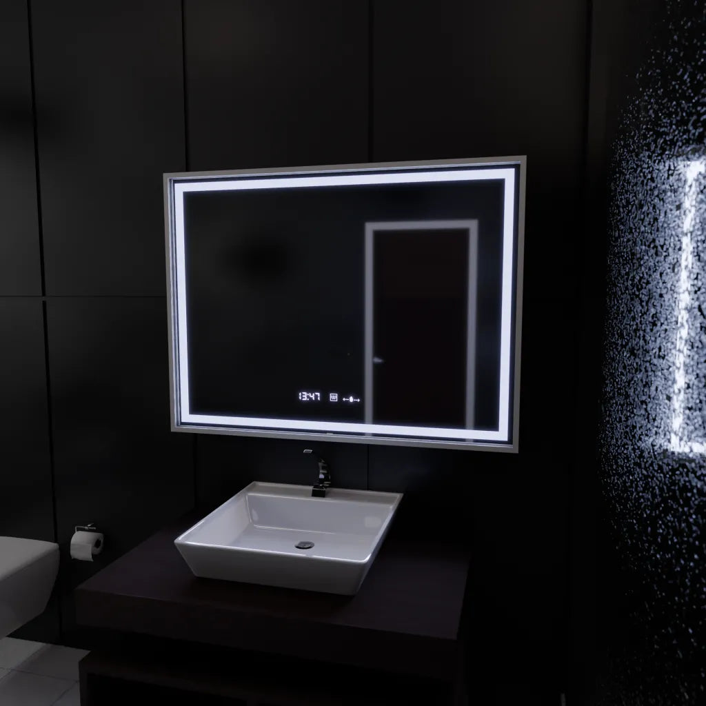 Oglinda LED Rectangulara, 80x60cm, Verite Imperial Silver Motion Glow Marcello, Sistem Dezaburire, Ceas & Termometru, Dimabila