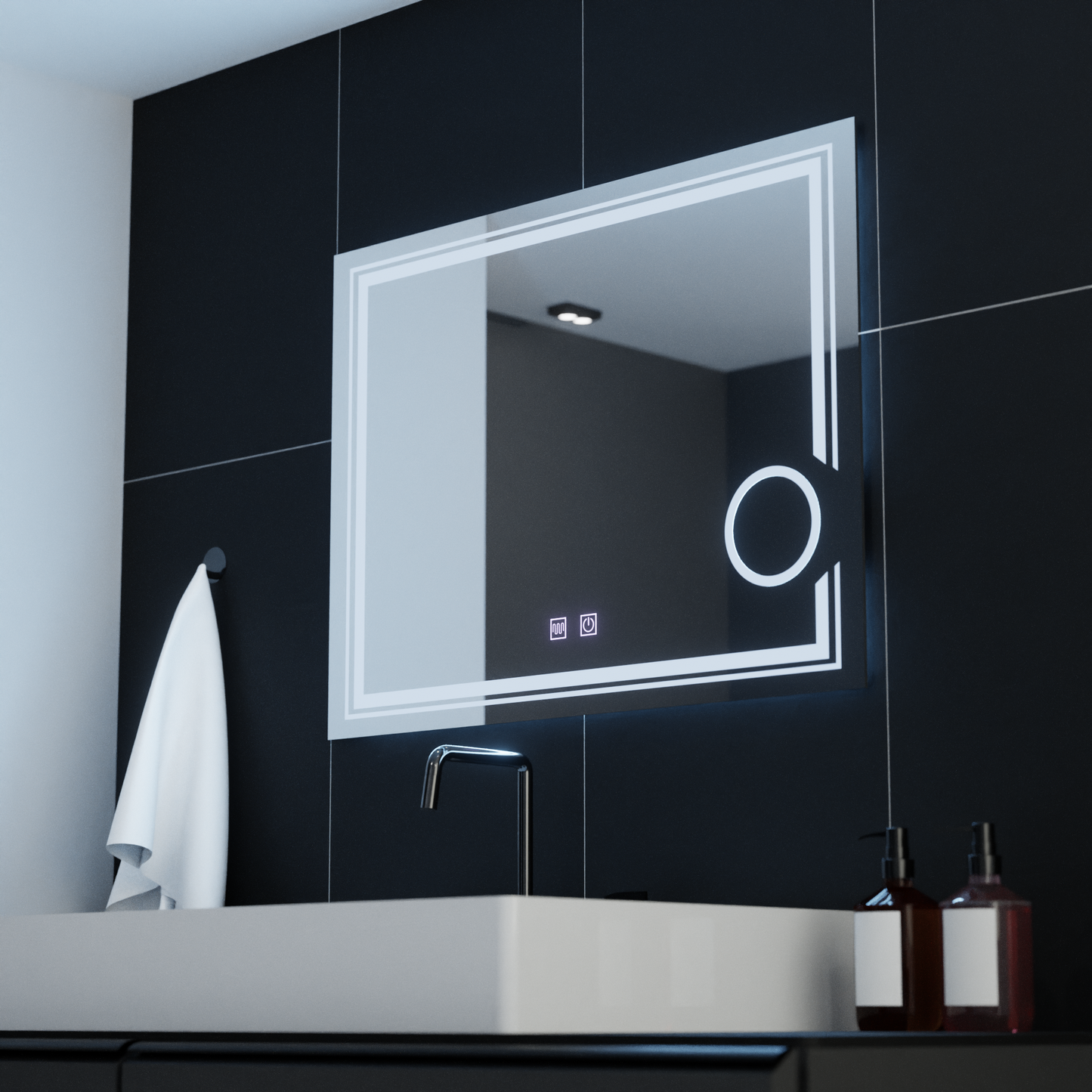 Oglinda LED Rectangulara, 80x60cm, Magia Essenza Touch, Sistem Dezaburire, Dimabila