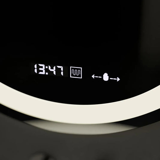 Oglinda LED Rotunda, 60cm, Celeste MotionGlow Marcello, Sistem Dezaburire, Ceas & Termometru, Dimabila